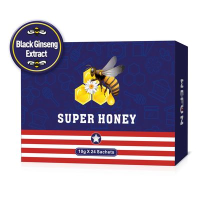 La miel estupenda de WeFun para él el extracto negro coreano 10g X del ginseng 24 bolsas impulsa energía y el foco